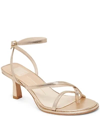 Dolce Vita Morah Metallic Embossed Leather Ankle Strap Toe Loop Dress Sandals