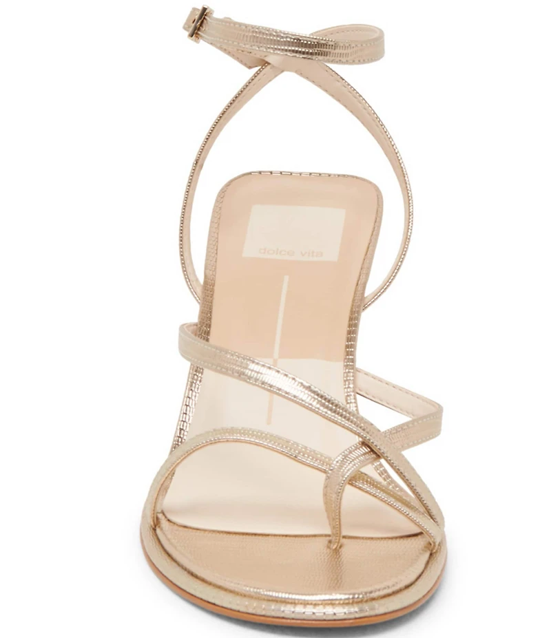 Dolce Vita Morah Metallic Embossed Leather Ankle Strap Toe Loop Dress Sandals