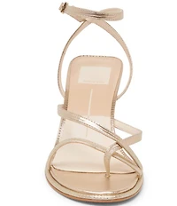 Dolce Vita Morah Metallic Embossed Leather Ankle Strap Toe Loop Dress Sandals