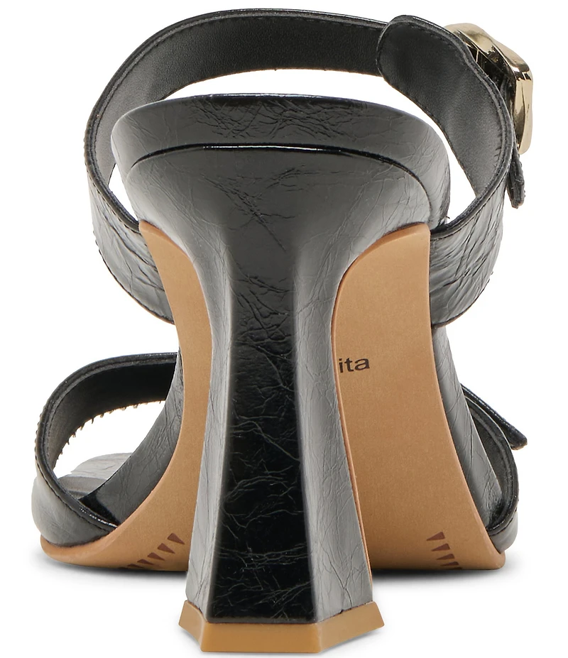 Dolce Vita Narcia Leather Buckle Hardware Banded Dress Slide Sandals