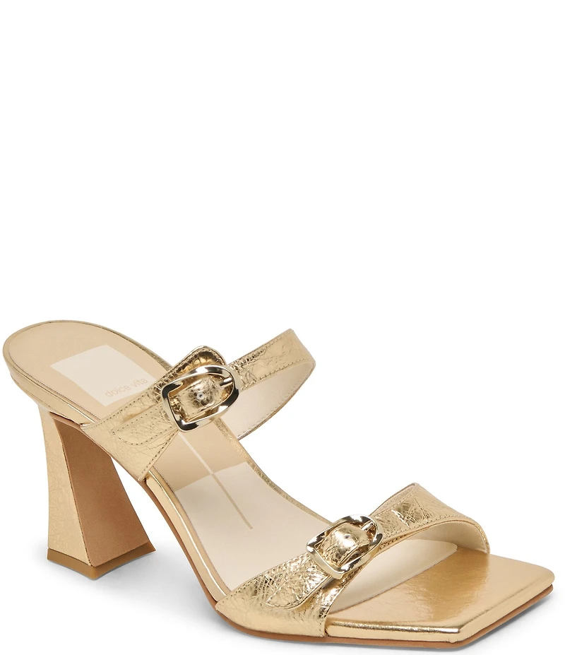 Dolce Vita Narcia Leather Buckle Hardware Banded Dress Slide Sandals