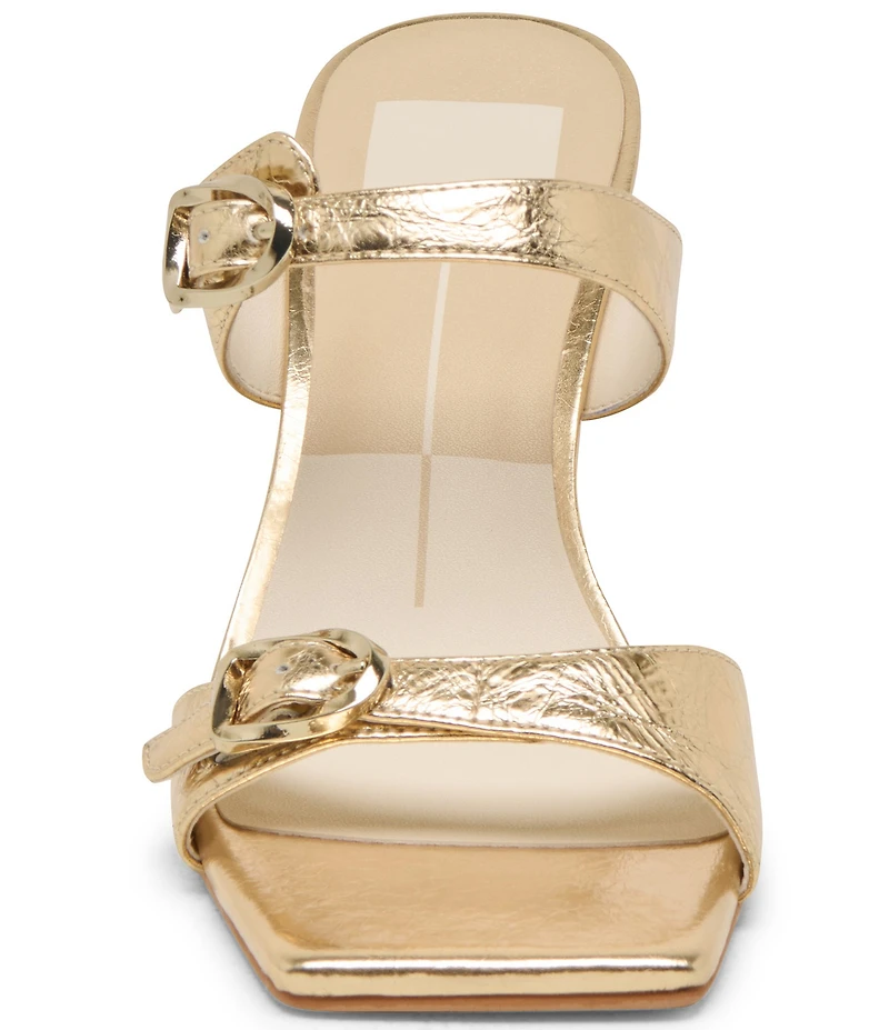 Dolce Vita Narcia Leather Buckle Hardware Banded Dress Slide Sandals