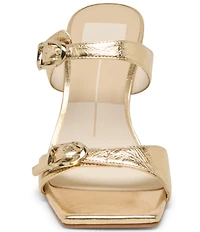 Dolce Vita Narcia Leather Buckle Hardware Banded Dress Slide Sandals