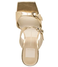 Dolce Vita Narcia Leather Buckle Hardware Banded Dress Slide Sandals