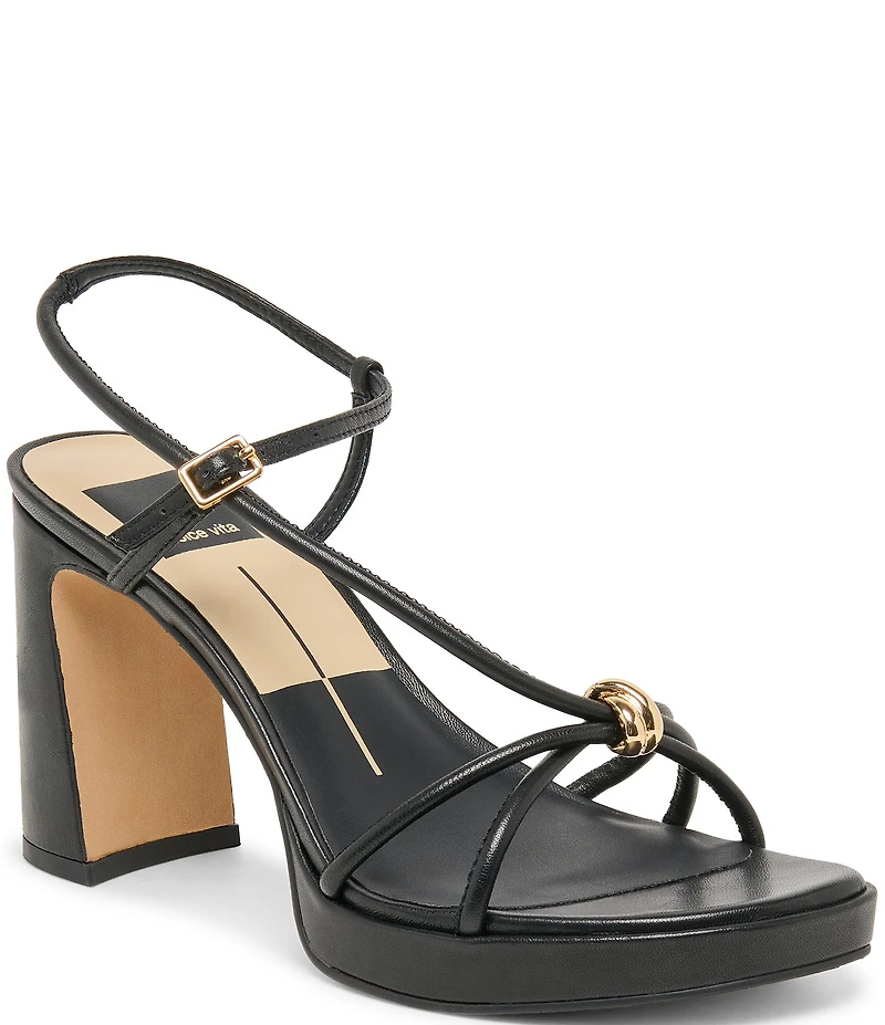 Dolce Vita Odete Leather Metal Detail Sling Back Block Heel Dress Sandals