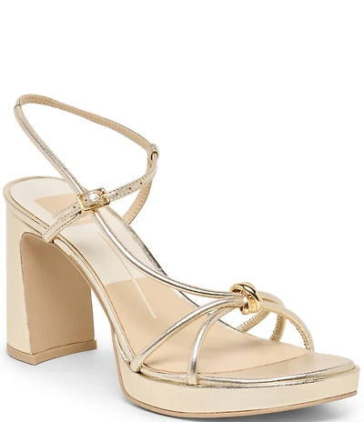 Dolce Vita Odete Leather Metal Detail Sling Back Block Heel Dress Sandals