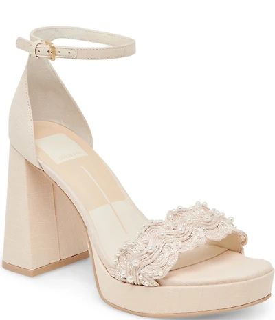 Dolce Vita Peltin Pearl Embellished Raffia Detail Platform Dress Sandals