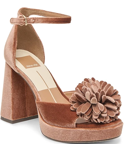 Dolce Vita Perel Velvet Pom Ornament Ankle Strap Platform Dress Sandals