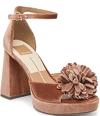 Dolce Vita Perel Velvet Pom Ornament Ankle Strap Platform Dress Sandals