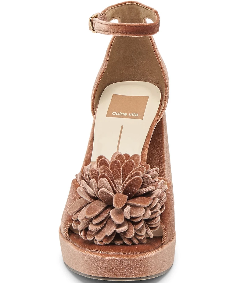 Dolce Vita Perel Velvet Pom Ornament Ankle Strap Platform Dress Sandals