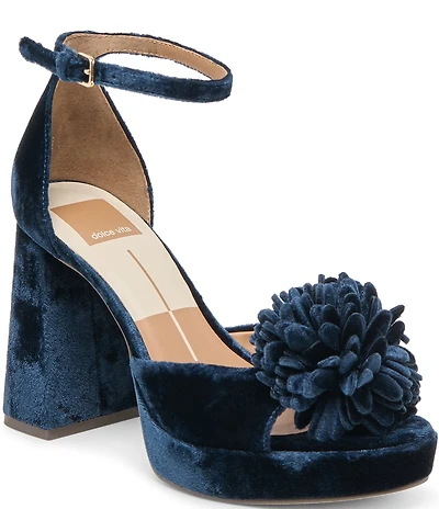 Dolce Vita Perel Velvet Pom Ornament Ankle Strap Platform Dress Sandals