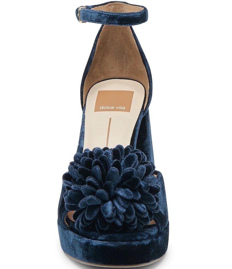Dolce Vita Perel Velvet Pom Ornament Ankle Strap Platform Dress Sandals