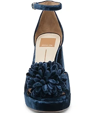Dolce Vita Perel Velvet Pom Ornament Ankle Strap Platform Dress Sandals