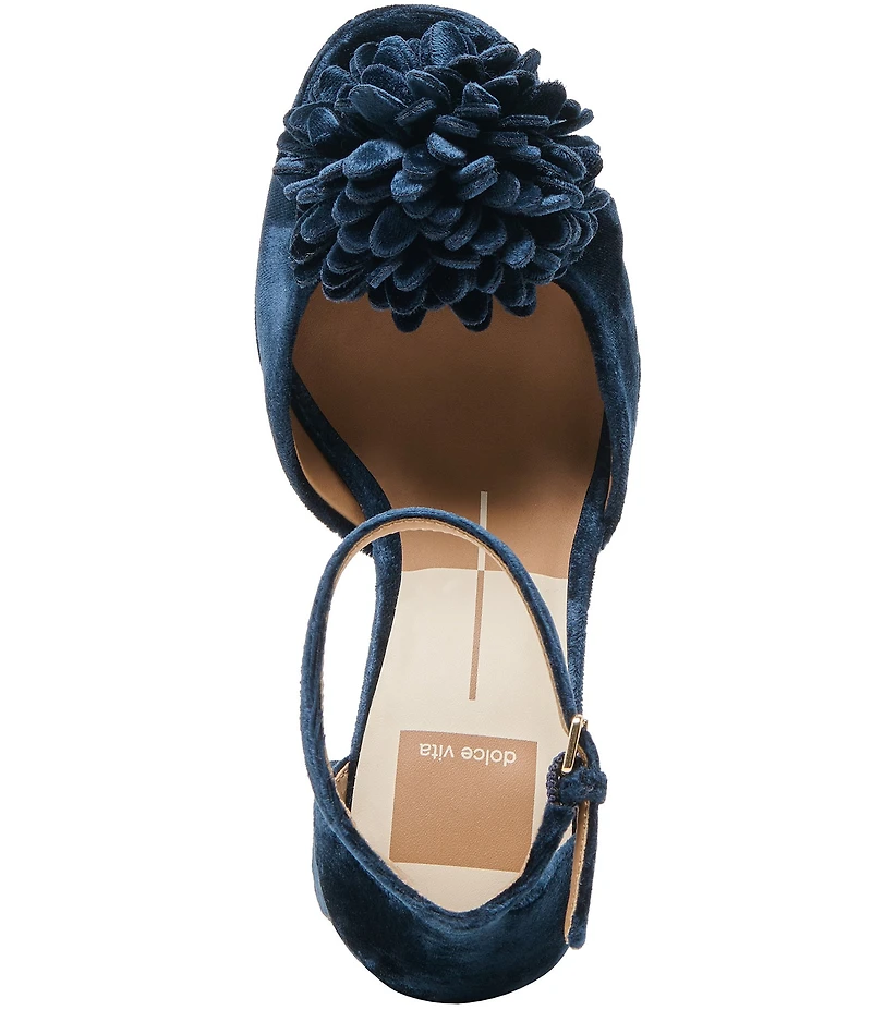 Dolce Vita Perel Velvet Pom Ornament Ankle Strap Platform Dress Sandals
