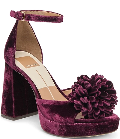 Dolce Vita Perel Velvet Pom Ornament Ankle Strap Platform Dress Sandals