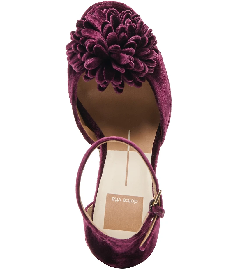 Dolce Vita Perel Velvet Pom Ornament Ankle Strap Platform Dress Sandals