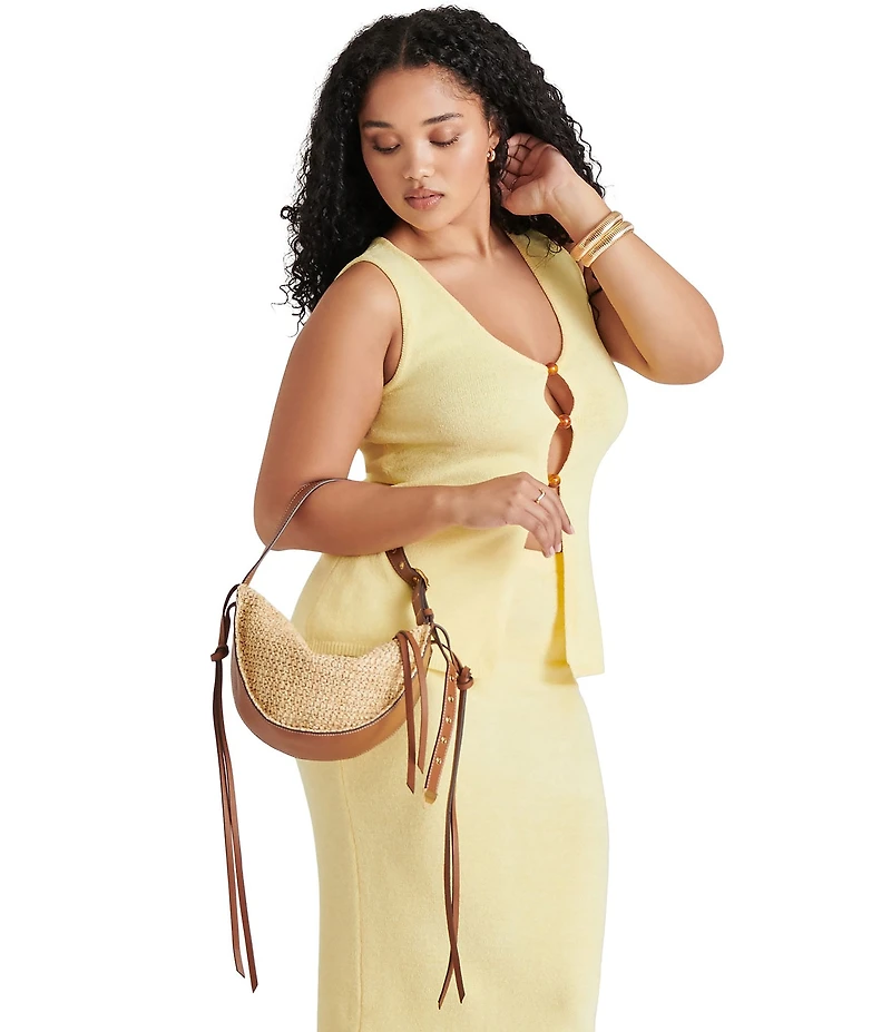 Dolce Vita Raffia Fortune Cookie Tassle Contrast Trim Shoulder Bag