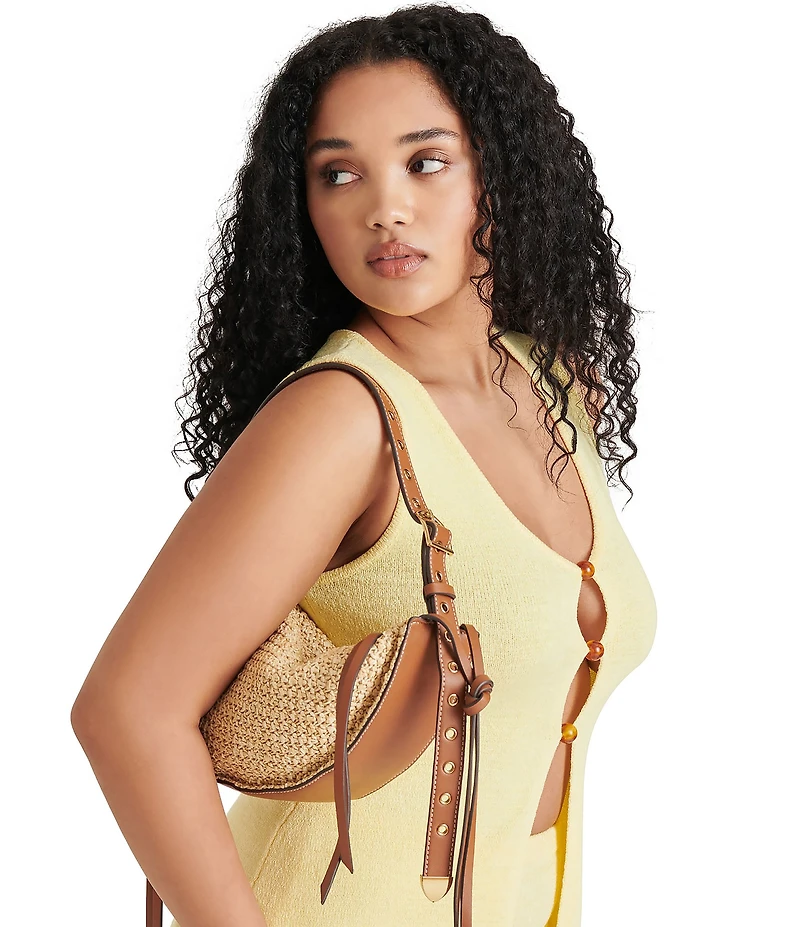 Dolce Vita Raffia Fortune Cookie Tassle Contrast Trim Shoulder Bag