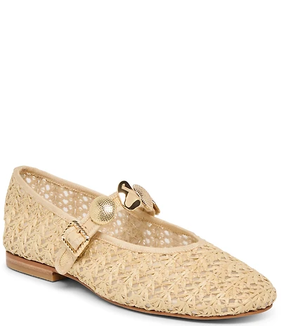 Dolce Vita Relan Crosshatch Raffia Ornamented Mary Jane Strap Ballet Flats