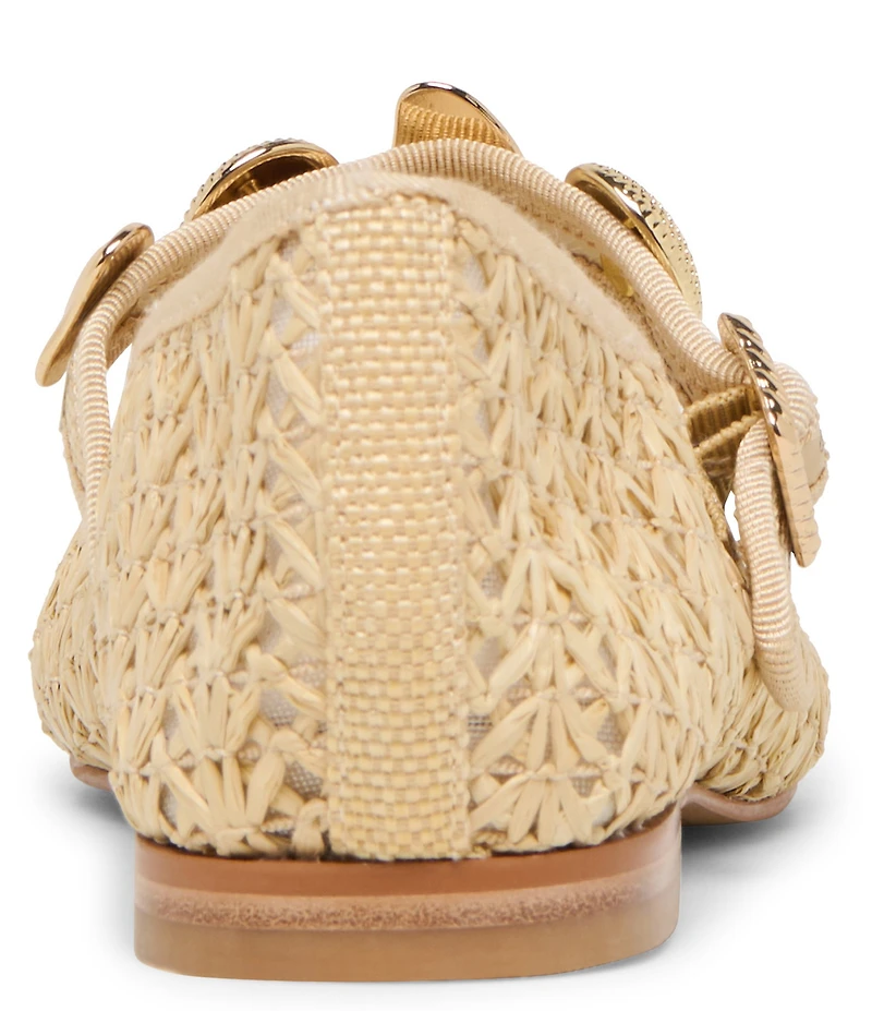 Dolce Vita Relan Crosshatch Raffia Ornamented Mary Jane Strap Ballet Flats