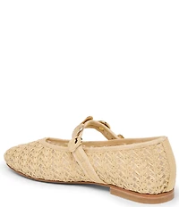 Dolce Vita Relan Crosshatch Raffia Ornamented Mary Jane Strap Ballet Flats