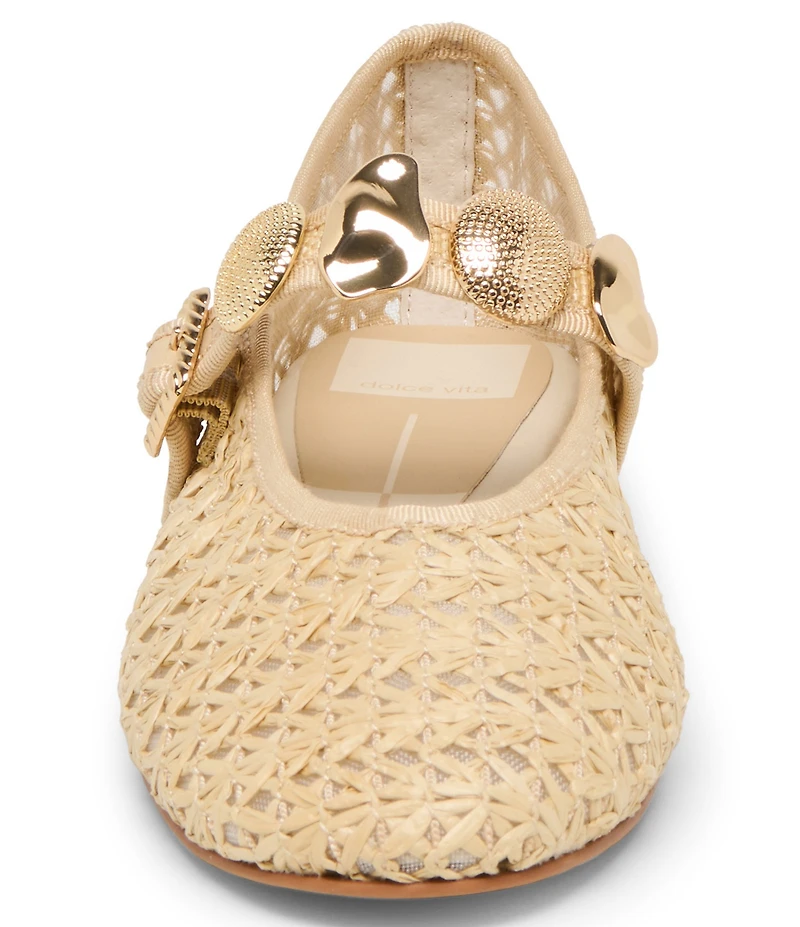 Dolce Vita Relan Crosshatch Raffia Ornamented Mary Jane Strap Ballet Flats