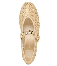 Dolce Vita Relan Crosshatch Raffia Ornamented Mary Jane Strap Ballet Flats