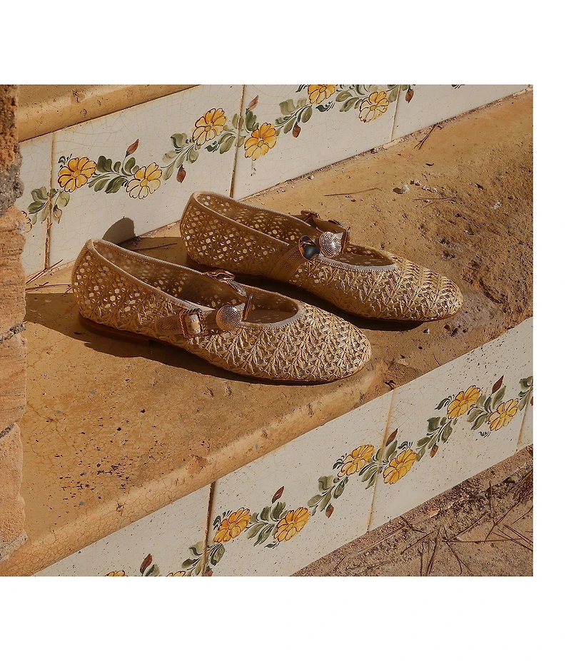 Dolce Vita Relan Crosshatch Raffia Ornamented Mary Jane Strap Ballet Flats