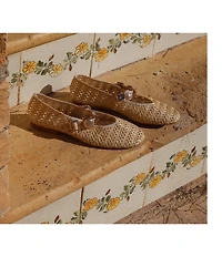 Dolce Vita Relan Crosshatch Raffia Ornamented Mary Jane Strap Ballet Flats