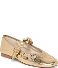 Dolce Vita Relan Distressed Leather Ornamented Mary Jane Strap Ballet Flats