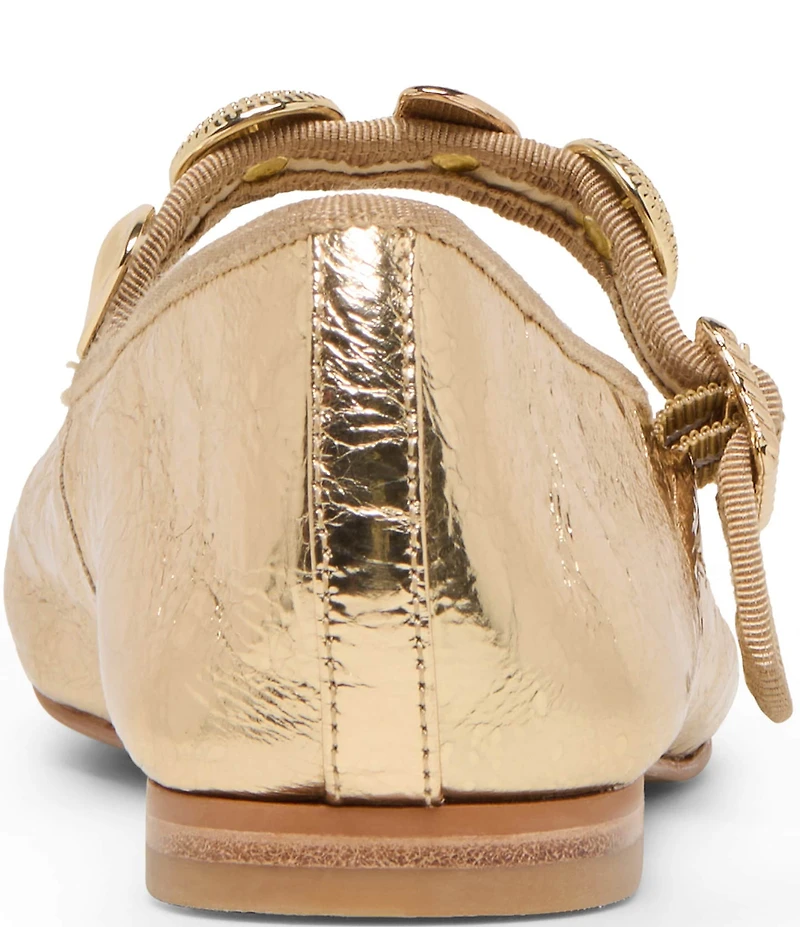Dolce Vita Relan Distressed Leather Ornamented Mary Jane Strap Ballet Flats