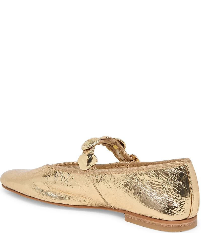 Dolce Vita Relan Distressed Leather Ornamented Mary Jane Strap Ballet Flats