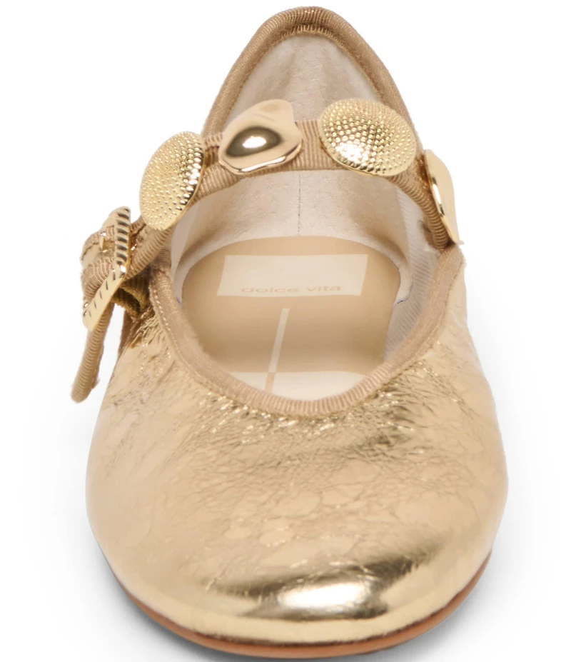Dolce Vita Relan Distressed Leather Ornamented Mary Jane Strap Ballet Flats
