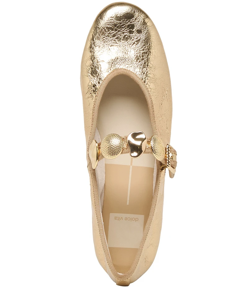 Dolce Vita Relan Distressed Leather Ornamented Mary Jane Strap Ballet Flats