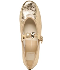 Dolce Vita Relan Distressed Leather Ornamented Mary Jane Strap Ballet Flats