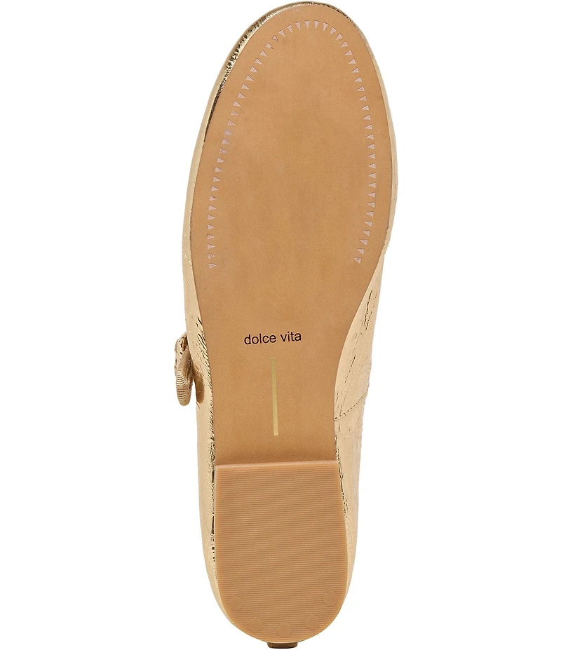 Dolce Vita Relan Distressed Leather Ornamented Mary Jane Strap Ballet Flats