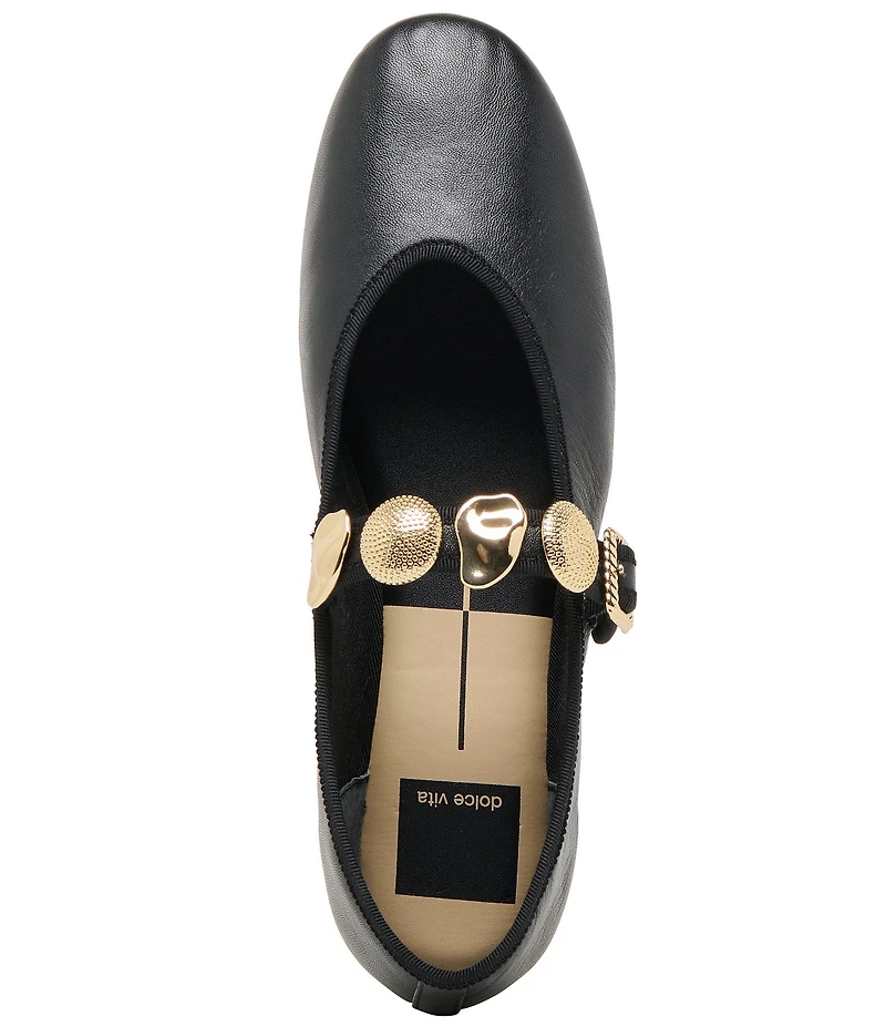 Dolce Vita Relan Leather Ornamented Mary Jane Strap Ballet Flats