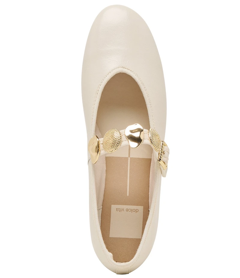Dolce Vita Relan Leather Ornamented Mary Jane Strap Ballet Flats