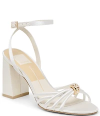 Dolce Vita Rella Satin Pearl Ornament Ankle Strap Block Heel Dress Sandals