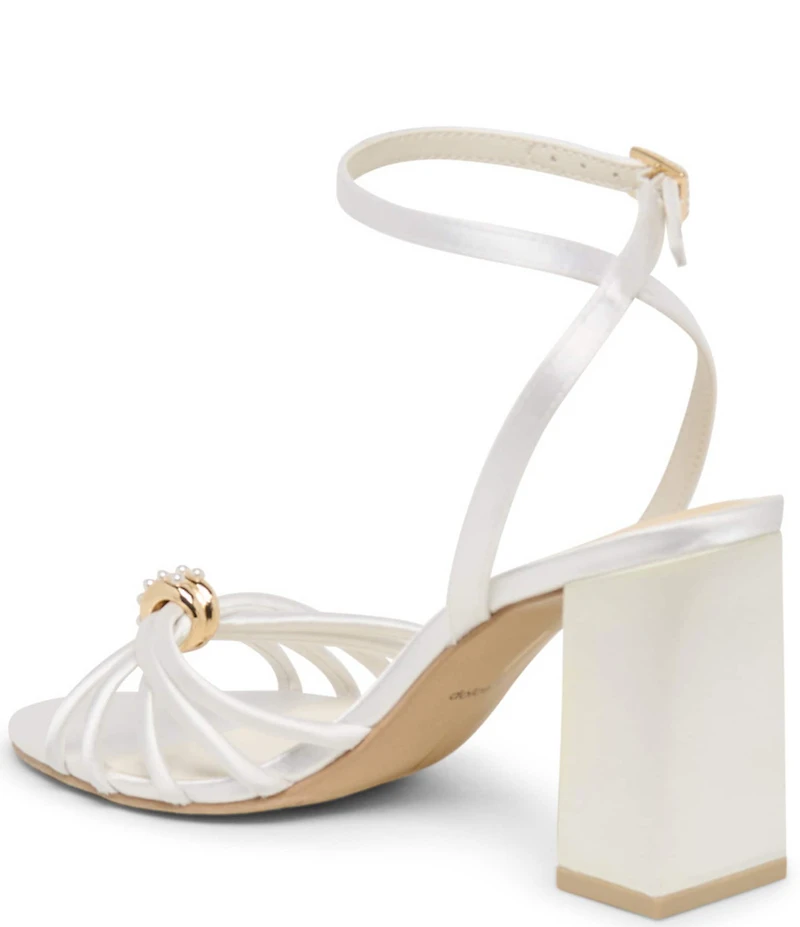 Dolce Vita Rella Satin Pearl Ornament Ankle Strap Block Heel Dress Sandals