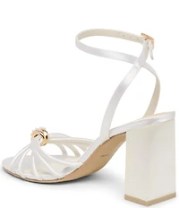 Dolce Vita Rella Satin Pearl Ornament Ankle Strap Block Heel Dress Sandals