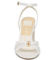 Dolce Vita Rella Satin Pearl Ornament Ankle Strap Block Heel Dress Sandals