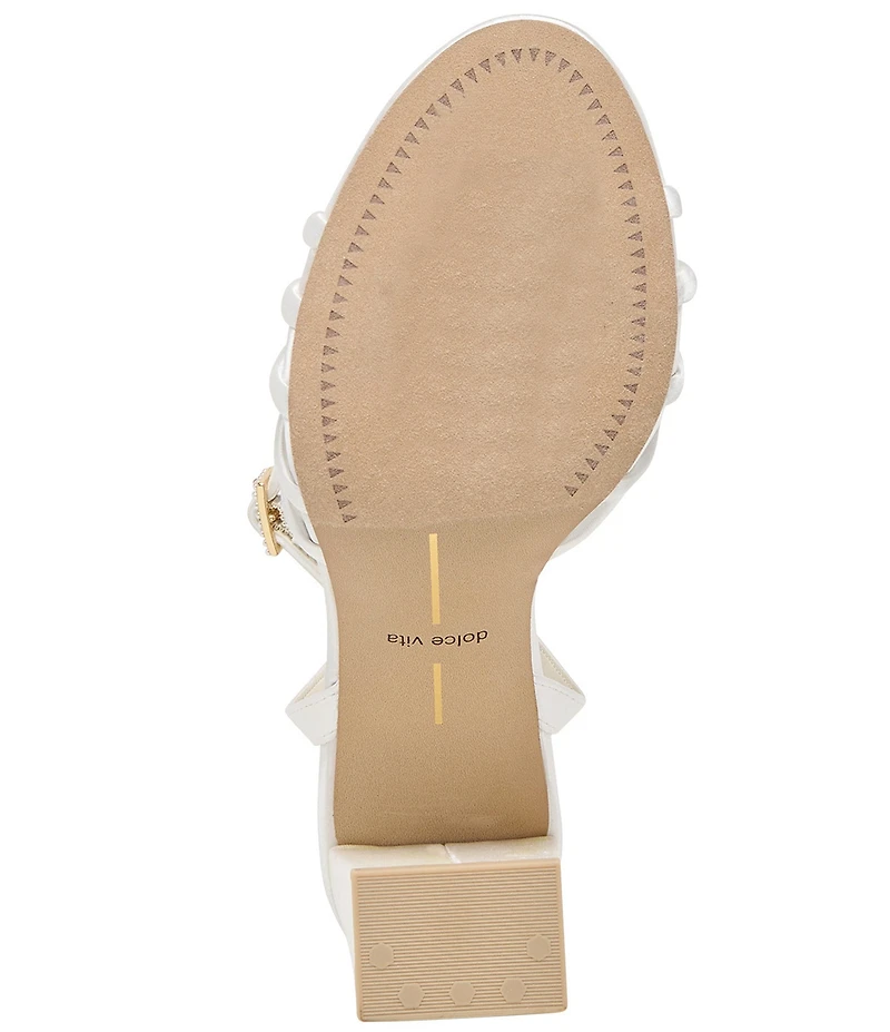 Dolce Vita Rella Satin Pearl Ornament Ankle Strap Block Heel Dress Sandals