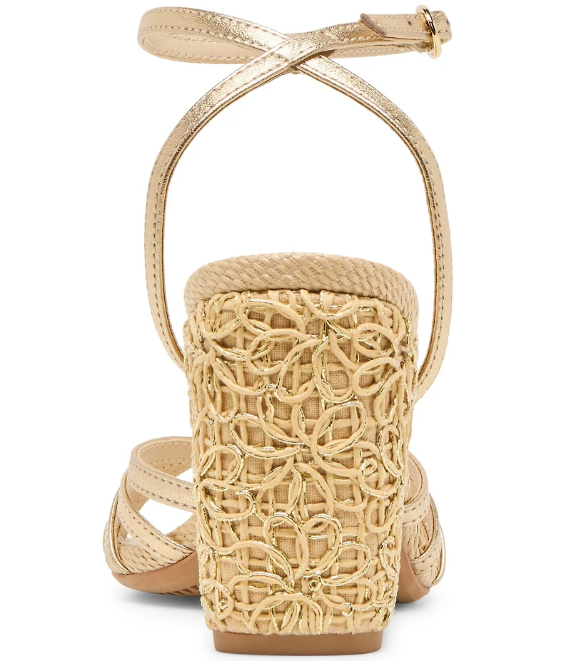 Dolce Vita Ronica Metallic Leather Strappy Floral Heel Dress Sandals