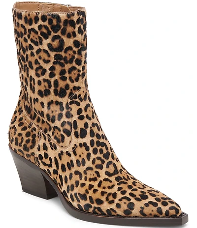 Dolce Vita Rutger Leopard Calf Hair Pointed Toe Western Booties