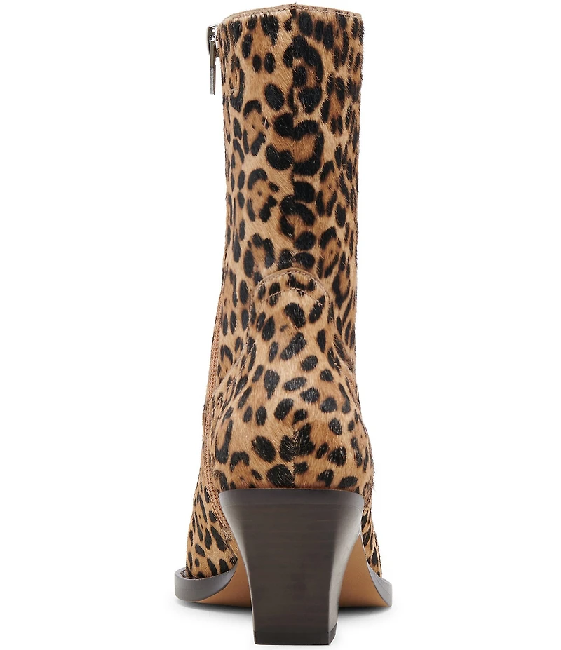 Dolce Vita Rutger Leopard Calf Hair Pointed Toe Western Booties