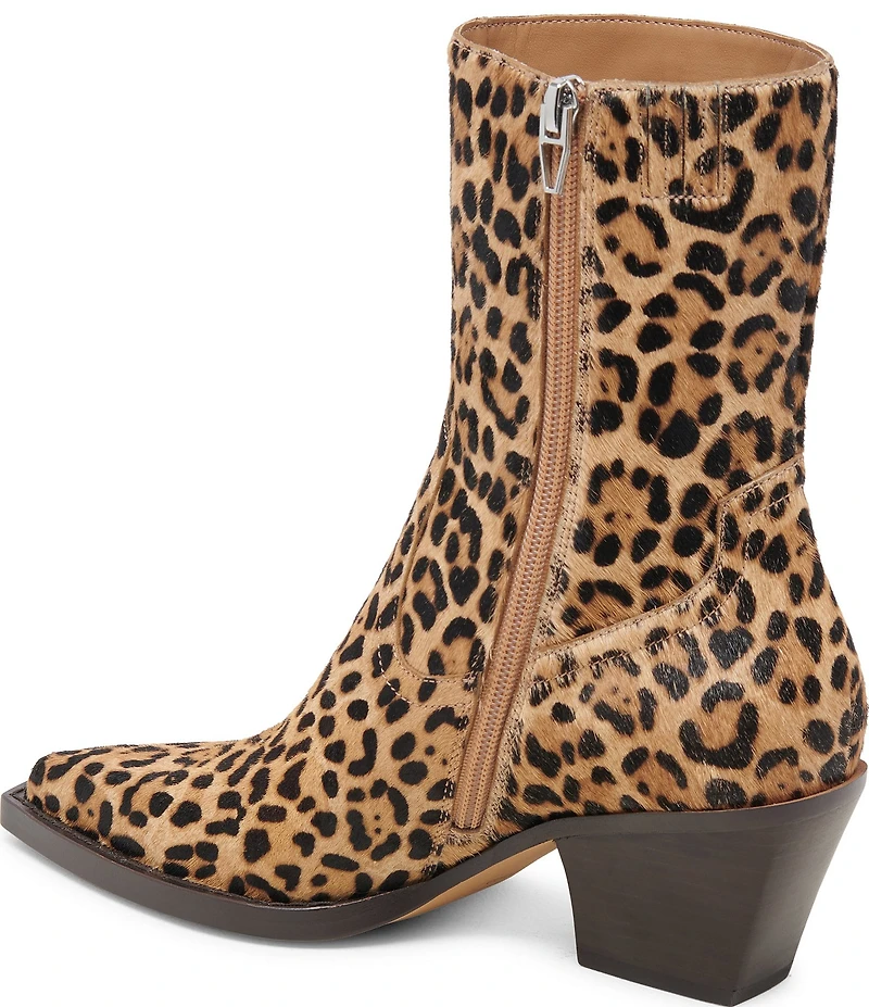 Dolce Vita Rutger Leopard Calf Hair Pointed Toe Western Booties