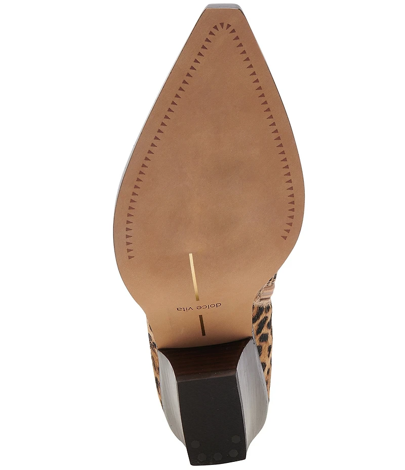 Dolce Vita Rutger Leopard Calf Hair Pointed Toe Western Booties