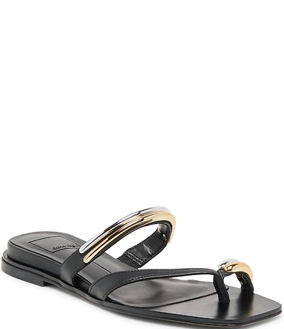 Dolce Vita Tarina Leather Strap Gold Hardware Detail Slip on Sandals
