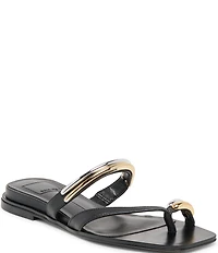 Dolce Vita Tarina Leather Strap Gold Hardware Detail Slip on Sandals